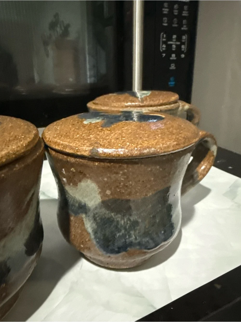 Handcrafted Ceramic Lidded Mugs - Blue and Brown